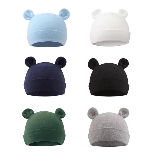 3Pcs/set Cotton Newborn Hats Striped Caps Knitted Cartoon Socks Infant Felt Cute Bear Headwraps Baby Accessories 0-6M Beanies